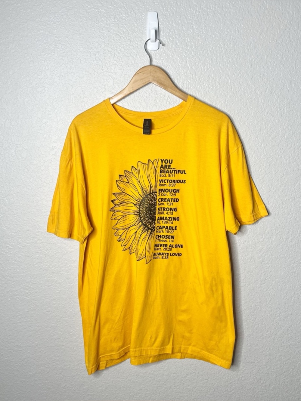 Sunflower Graphic Tee You Are Beautiful Bible Verse Jesus Shirt Yellow XL - Picture 1 of 6